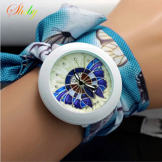 Relógio Feminino Elegante – Pulseira em Chiffon Floral